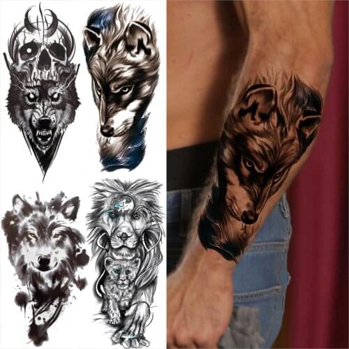 3D Forearm Wolf Temporary Tattoos For Men Women Adults Skull Lion Half Sleeve Fake Tatoos Waist Disposable Tattoo Stickers