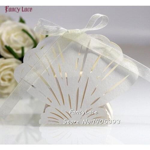 50pcs diy Laser Cut Shell Wedding Party Candy Boxes Chocolate Box Wedding Gift Box Birthday Party Decoration Free Shipping