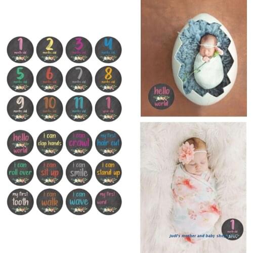 67JC 12 Pcs/Set Floral Baby Monthly Stickers Memory Recording Milestone Stickers Months Cards Skills Cards Memorial Stickers