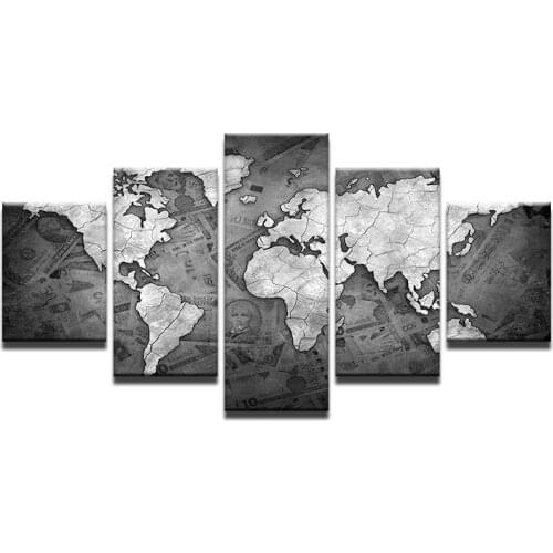 Abstract 3D World Map Canvas Painting Globe Maps on Money Background Print On Canvas for Office Room Wall Picture Cuadros Decor