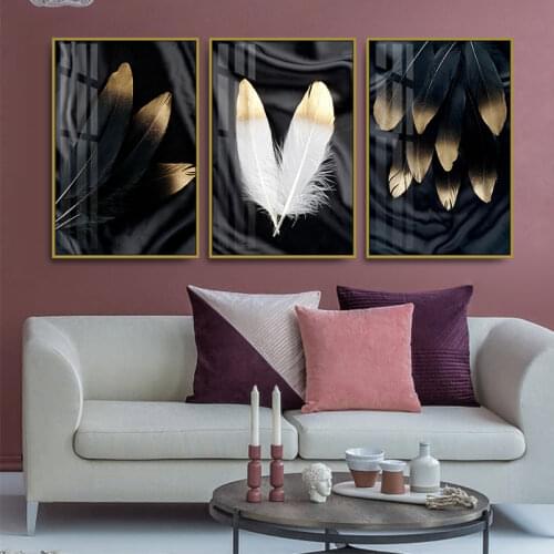 No Framed Abstract Black White Feather Canvas Painting Prints Modern Wall Decorative Posters for Living Room Bedroom Home Decor