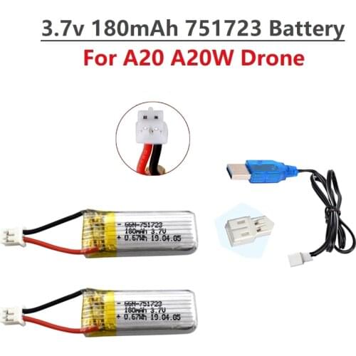 2Pcs/Set Original 3.7V 180mAh Lipo Battery For A20 A20W Four-axis Drone RC Quadcopter Spare Parts For A20 A20W Drone Battery