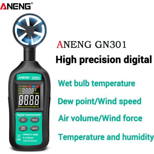 ANENG GN301 Digital Anemometer 0-30m/s Wind Speed Meter -10 ~ 45C Temperature Tester Anemometro with LCD Backlight Display