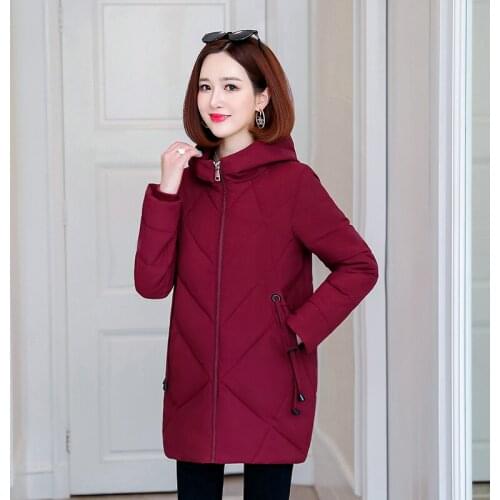 Long Jacket Women Solid Hooded Winter Coat For Women Thick With Zipper Woman Parka Stand Coat ladies Collar Cotton Padded