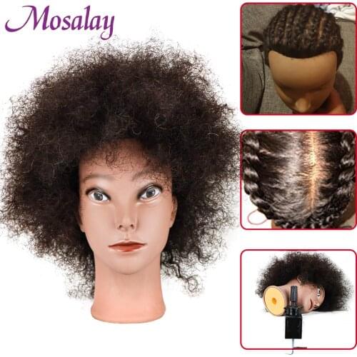 Afro Training Head Mannequin 10Inch 100% Human Hair Practice Hairstyles Dyeing Training Salon Hairdresser Wig Heads