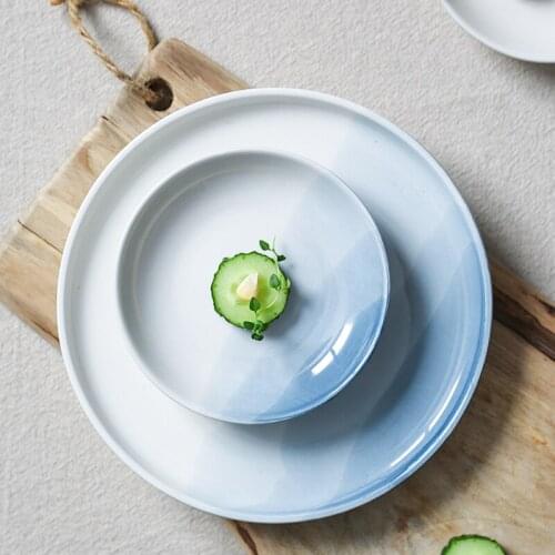 1PC RELMHSYU Japanese Style Ceramic Round Salad Soup Bowl Western Steak Dessert Large Dinner Plate Dish Household Tableware