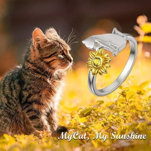 Cute Sunflower Cat Rings For Women Girls My Sunshine Cat Ring Lovely Animal Rings Party Vintage Female Jewelry Anillos Gifts