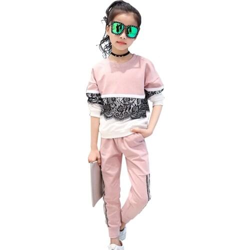 Abesay Sports Clothing For Girls Lace Shirt+Pants 2 Pcs Autumn Infant Girls Set Winter Teenage Girls Clothing 6 8 12 13 Years