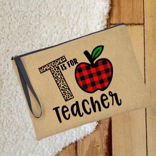 T Is for Teacher Print Makeup Bag Travel Cosmetic Bags Female Toiletries Storage Bags Ladies Beauty Organizer Shopping Tote Gift