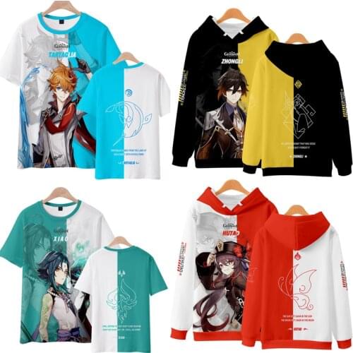 Genshin Impact Cosplay Costume Venti Paimon Zhongli Keqing Ganyu Short Long sleeve Unisex 3D Hoodie Zipper Hooded Sweatshirt New