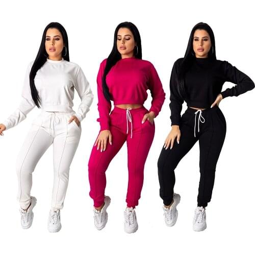Echoine Autumn Winter Women Tracksuit 2 Piece Set Crop Top pants Set Sportwear Matching Set Workout sweat suits women jogging
