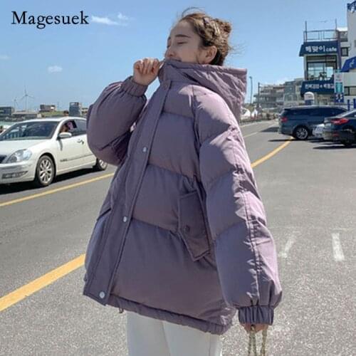 Women Winter Clothes Cute Bubble Coat Puffer Jacket Fall Winter 2021 Korean Purple Hooded Harajuku Streetwear Black Beige 16763