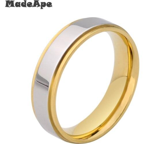 MadApe New Fashion Gold-Color Rings 316L Stainless Steel Rings for Men Women Engagement Wedding Classic Jewelry