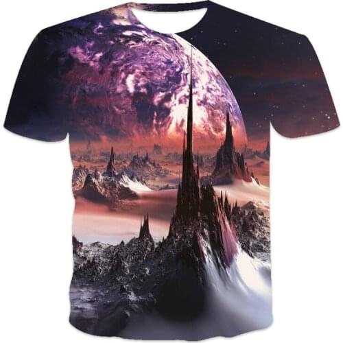2021 Summer Oversized Loose Mens T-shirt Clothes Short Sleeve Fantasy Planet Print O-Neck Mens T-shirt