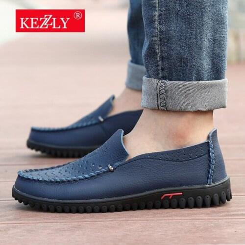 Mens summer breathable shoes, leather casual shoes for dad