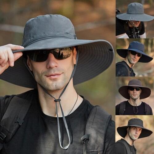 Mens Waterproof Bucket Hat Outdoor Sun Protection Breathable Fisherman Cap Foldable Casual Wide Brim Cap Casquette Homme