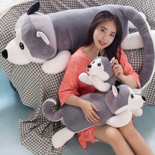 New Simulation Husky Stuffed Plush Toy Doll Kid Lovely Lying Husky Dog Soft Pillow Cushion Birthday Gift Toys For Children Girls