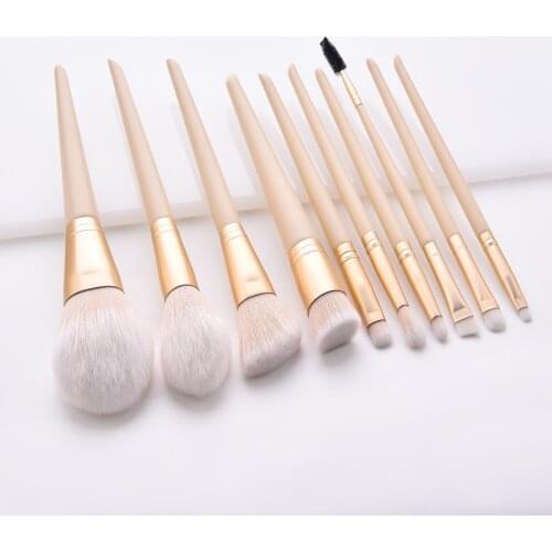 10pcs Brushes Set Natural Hair Makeup Oblique Tail Professional Foundation Powder Blushes Eyeshadow Eyebrow Blending Beuaty Tool