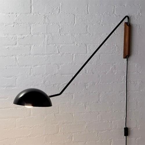 Artpad Italy Modern Design Metal Wall Lamp with Rotatable Long Arm for Living room Sofa Light Wall Mounted Lamp with Wooden Base