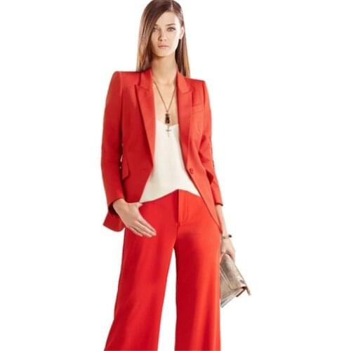 2019 New Womens Red One Button Fashion Suits Female Casual Office Work Wear 2 Pieces Custom Made Tuxedo Suits Costume Femme
