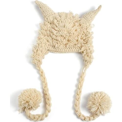 New cute infant toddler cartoon goat baby boys girls crochet handmade knitted hat with ear flap animal cap 1 pcs