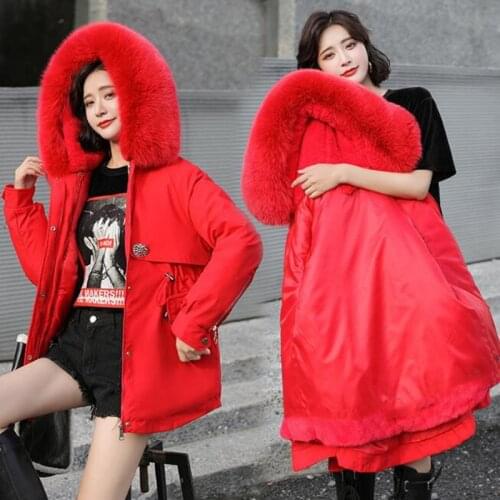 New Classic Warm Hooded Imitation Fur Fur Collar Women Coat Cotton Clothes Winter Jacket Women Cotton Clothing Thick Coat Tide