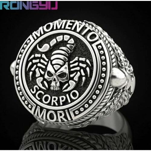 New Mens Popular Boy Birthday Gift Scorpio Skull Ring Punk Style Retro Plated 925 Ancient Silver Scorpion Ring Party Jewelry