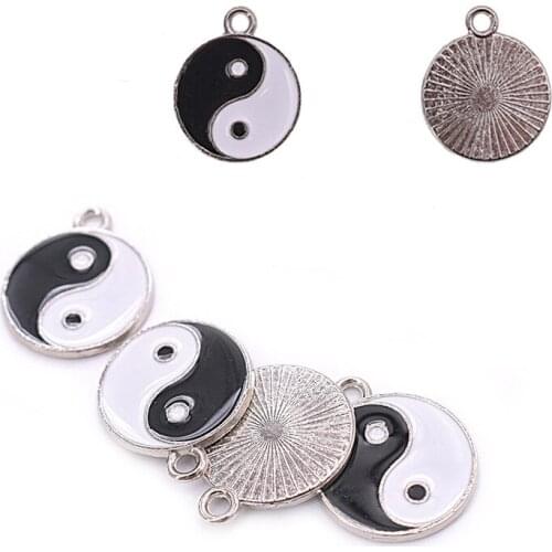 20 BULK YIN YANG CHARMS Black and White Enamel Wish Yin and Yang Charm Wholesale Metal Yin Yang Pendant 18*21mm for Jewelry LK34