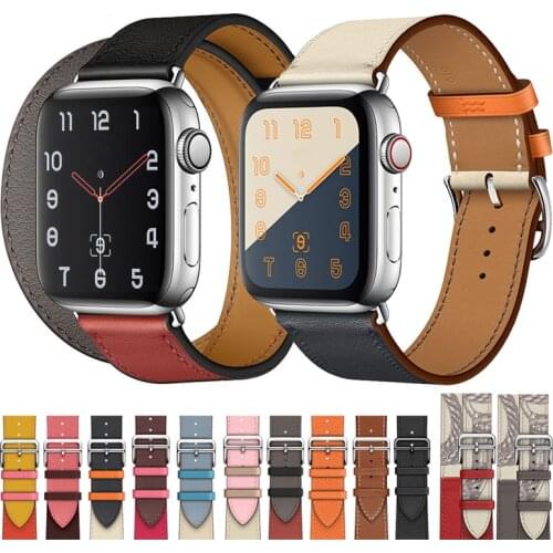100% Genuine Cow Leather loop Bracelet Belt Band for Apple Watch 6 SE 5 4 42MM 38MM 44MM 40MM Strap for iWatch 6 5 4 Wristband