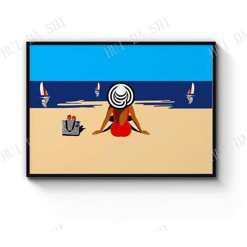 Retro Summer Beach Coastal Fashion Wall Art Print Poster or Canvas Artwork