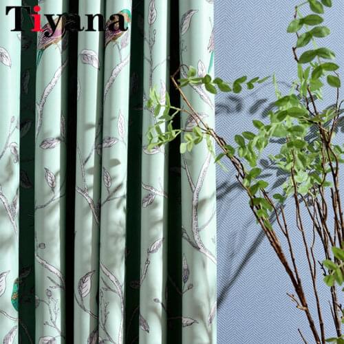 Rustic Birds Flowers Pattern Design Home Window Blackout Cloth Curtains For Bedroom Living Room Kitchen Bay Window P128-2