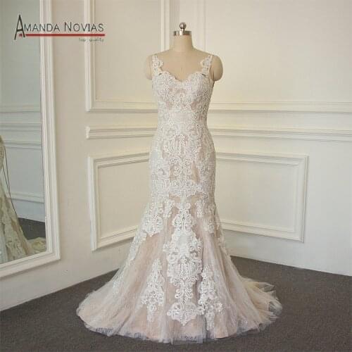 Champagne Mermaid Wedding Dress 2022 With Pearls Bridal Dress
