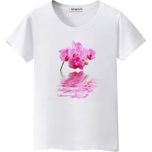 BGtomato Pink flowers lovely tshirt women classical design beautiful flowers t-shirt short sleeve casual tops comfortable tees