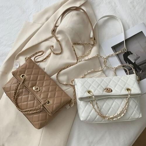 Female Solid PU Crossbody Bag Chain Handbags Fashion Exquisite Shopping Bag Lattice Pattern Top-handle Satchel