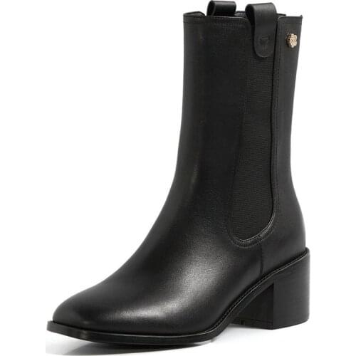 SKLFGXZY Womens boots Genuine leather Chelsea boots 5cm high heels zipper black brown boots Womens shoes