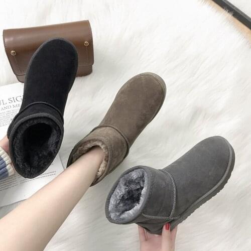Womens Tube Korean Style Snow Short Boots Versatile Student Winter Warm Plush Large Cotton Ankle Boots Women Botas Mujer