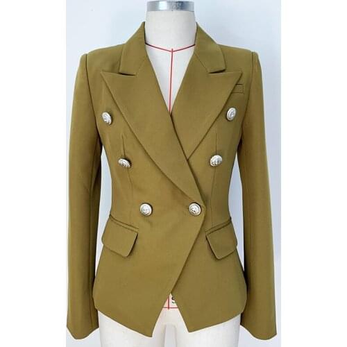 HIGH QUALITY Newest 2021 Designer Blazer Womens Lion Buttons Double Breasted Blazer Jacket Army Green