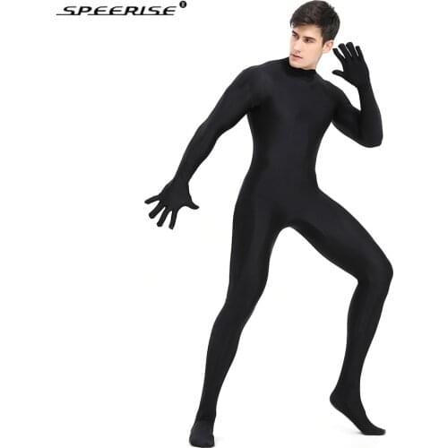 SPEERISE Black Spandex Zentai Full Body Skin Tight Jumpsuit Unisex Zentai Suit Bodysuit Costume for Women Unitard Dancewea