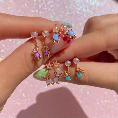 925 Sterling Silver Rose Gold Color Micro Pave White Blue Cubic Zirconia CZ Animal Charm Dangle Earring For Women Summer New