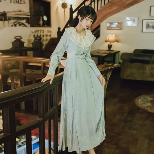 2019 new fashion womens clothing Retro Peter pan Collar Empire dress women