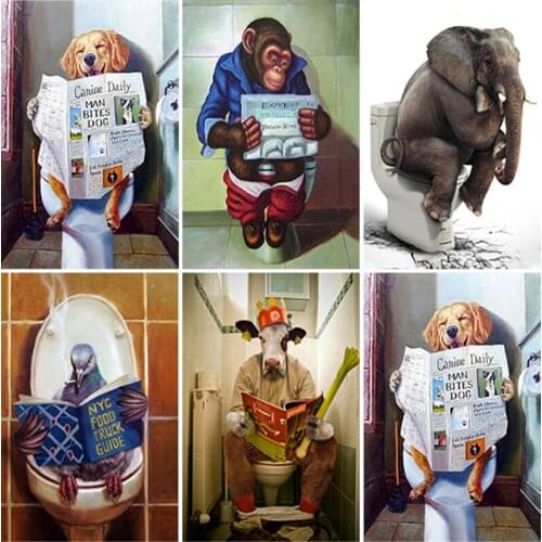 Animal Diamond Embroidery Frog On The Toilet DIY 5D Diamond Painting Cartoon Cross Stitch Kits Mosaic Full Drill Home Decoration