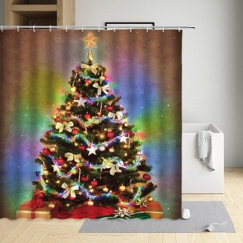 Winter Shower Curtain Color Christmas Tree Gift Bathroom Homes Decoration Polyester Waterproof Washable Fabric Sets With Hooks