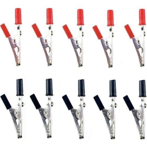 10pcs/lot Insulated Crocodile Clips Plastic Handle Cable Lead Testing Metal Alligator Clips Clamps 52mm Length