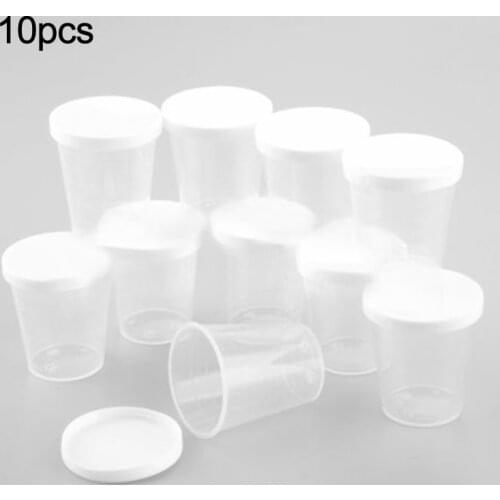 New 10Pcs 30ml Plastic Liquid Measuring Cups Transparent Medicine Measure Cups With Lids Storage Samples Craft