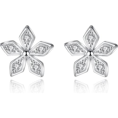 100% 925 sterling silver fashion shiny crystal flower stud earrings for women wholesale jewelry birthday gift drop shipping