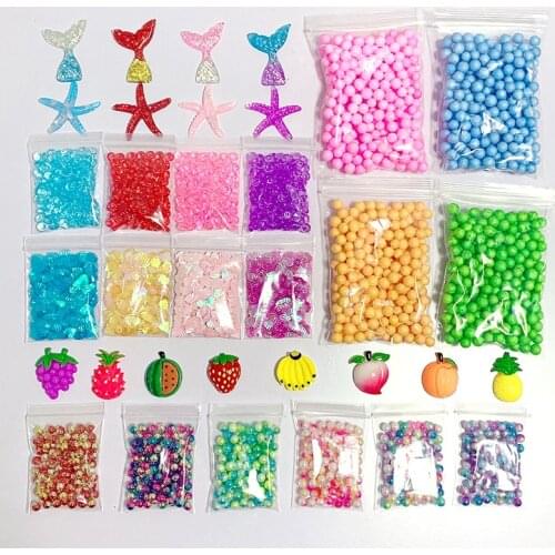 34Pcs/Set Model Clay DIY Slime Kit Foam Balls Charms Sequin Sponge Starfish Pearl Fruit Slices Fishbowl Beads for DIY Craft Gift