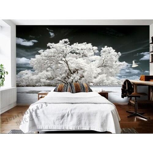Custom 3D murals,beautiful white flowers and plants trees , living room sofa TV wall bedroom background wall paper