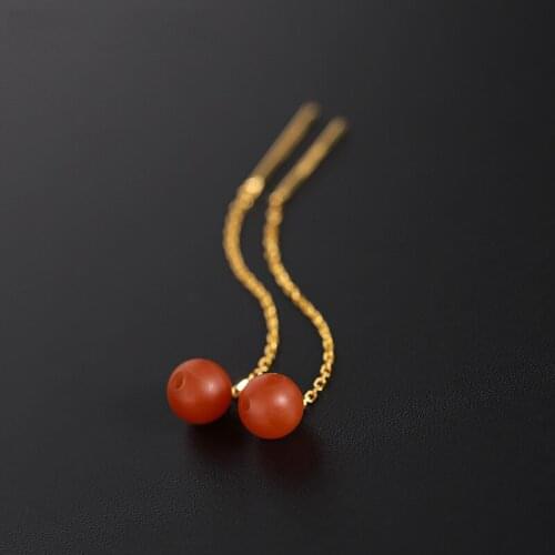 DAIMI Baoshan Persimmon Red South Red Agate Earrings Female Natural Yellow 18K Gold Jade Earrings