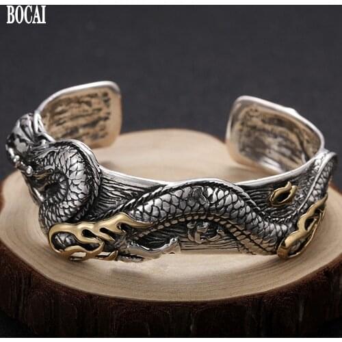 New solid S925 pure silver game dragon beads mens and womens bracelets retro classic domineering Thai silver bracelet opening