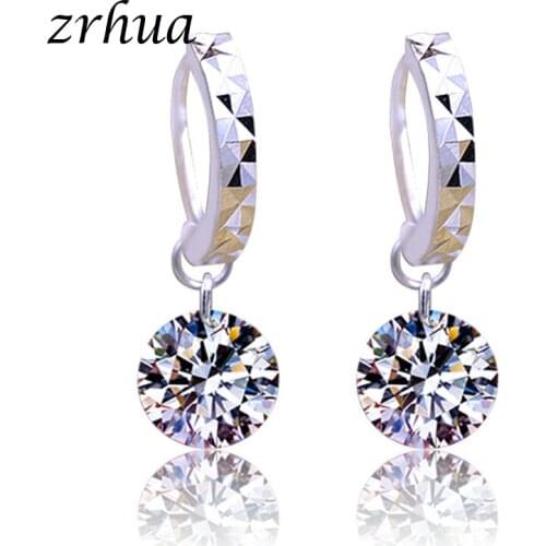 ZRHUA Elegant AAA Shiny Water Drop Crystal 925 Sterling Silver Woman Statement Jewelry Earring For Wedding Engagement Gifts
